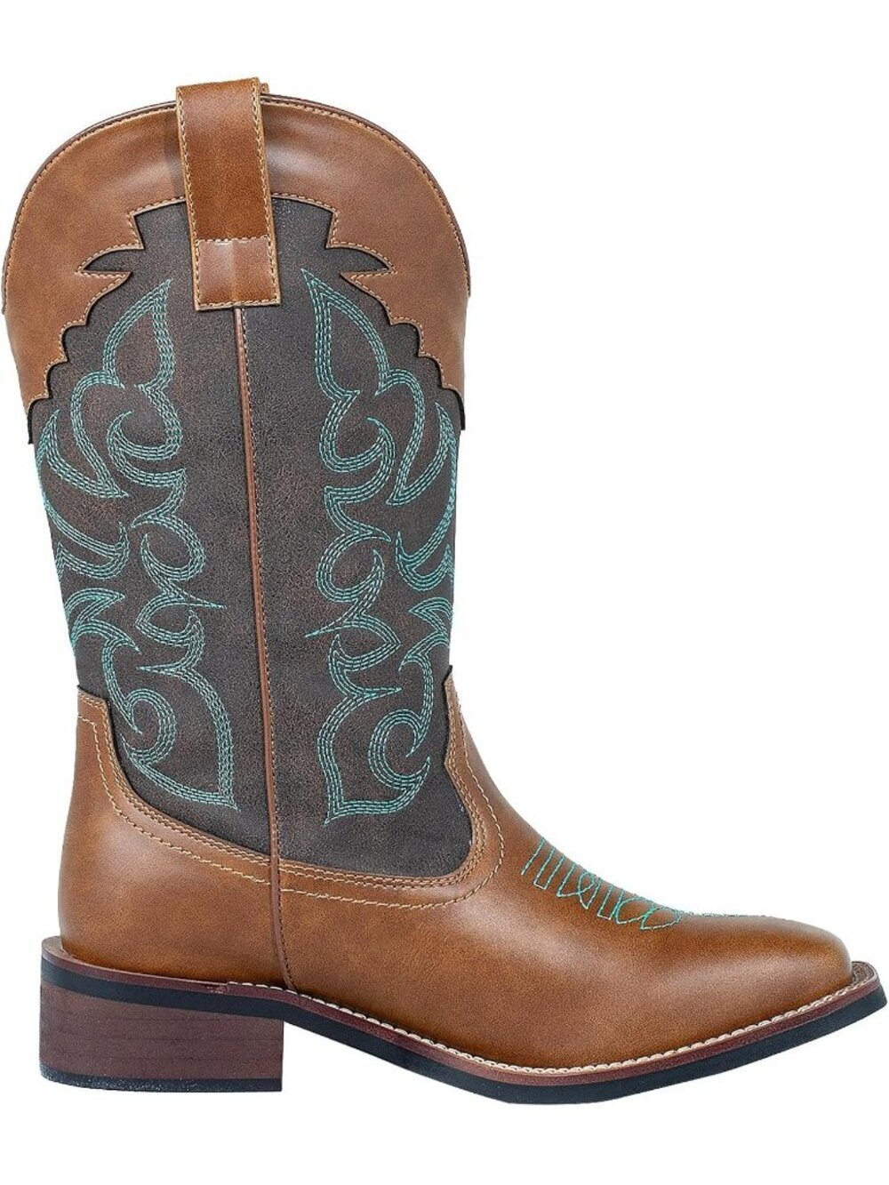 Women's Brown Western Boots Square Toe Mid Wide Calf Cowgirl Boots Chunky Heel - Picture 6 of 6